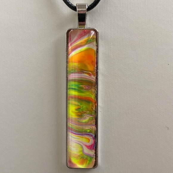 Hand Crafted Orange and Yellow Fluid Art Pendant Cord Necklace by Svetlana Yeung - Picture 4 of 12